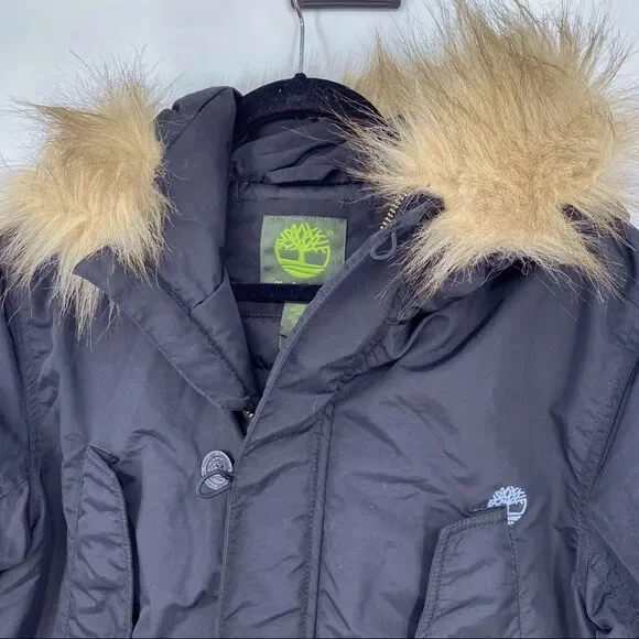 Timberland Fur Trim Quilted Button Pocketed Zip Parka Jacket outerwear urban - Picture 2 of 13